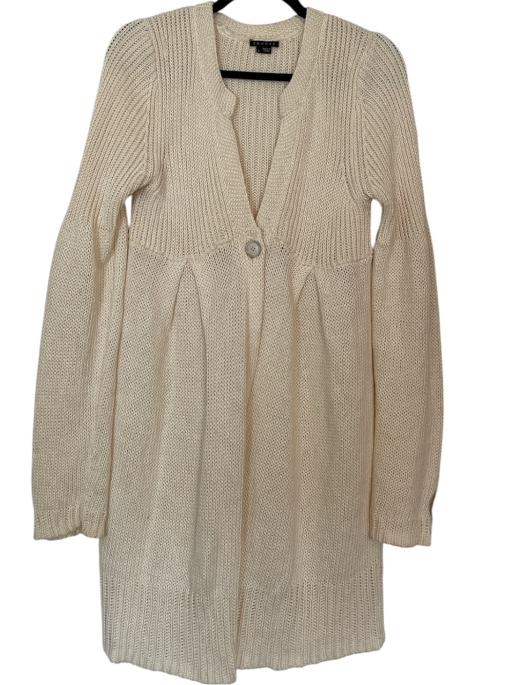 Theory Women’s Joya Malaga Ivory Mid Length Babydoll Style Cardigan Size Large